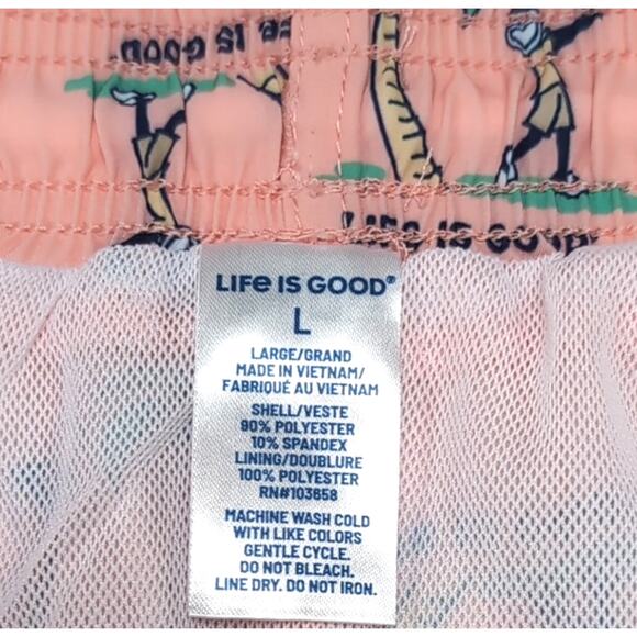 Life is Good Jake Golf Swim Trunks Mens Size L Peachy Pink Multi UPF 50+ NEW NWT - Picture 6 of 13